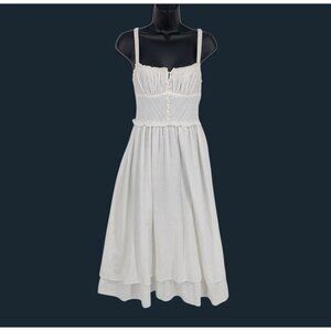 Corset Midi Sundress Lace Up Back Ruffle Cottage Fairy Whimsical Romantic Size S